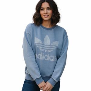 ADIDAS ORIGINALS Women’s Blue Denim Inspired Textured Trefoil Sweatshirt Small